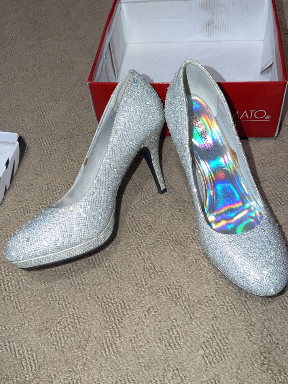 Hot Tomato Silver Glitter Platform Stiletto Pumps